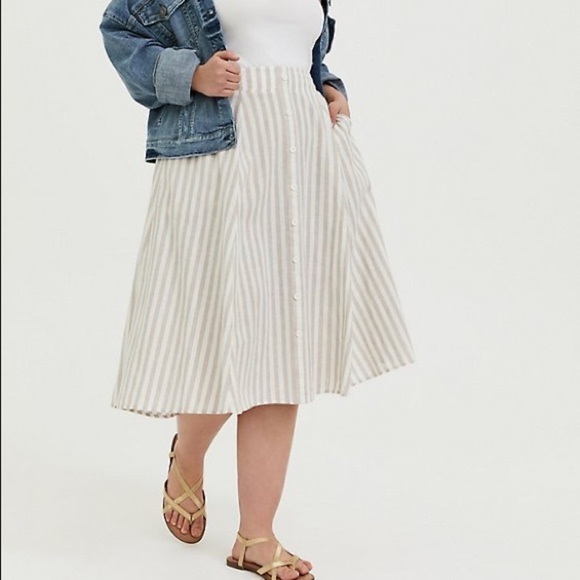 TORRID white and grey stripe linen button down midi skirt size 0 - Picture 1 of 9